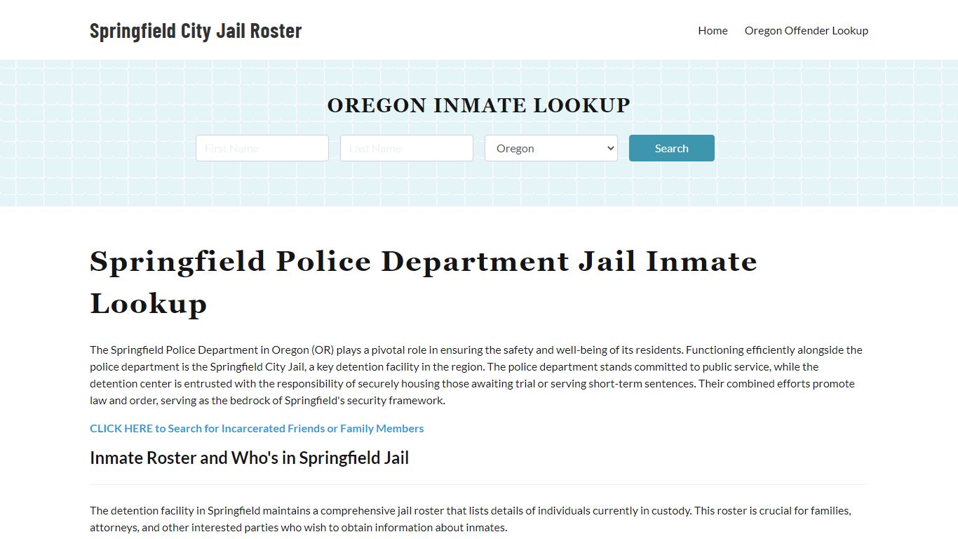 Springfield Police Department & City Jail, OR Inmate Roster, Arrests ...
